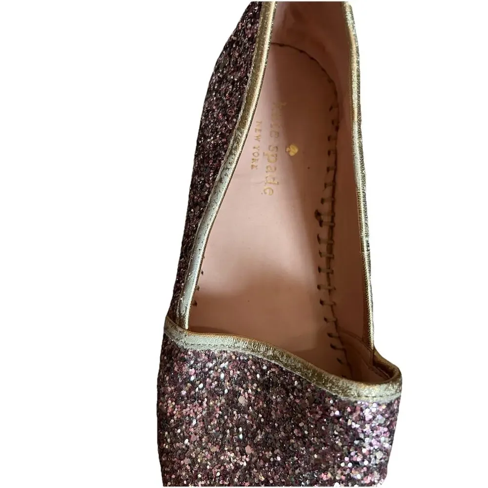 Kate Spade Rose Gold Glitter Espadrille Flats Pink Sparkle Slip On Shoes 8.5M